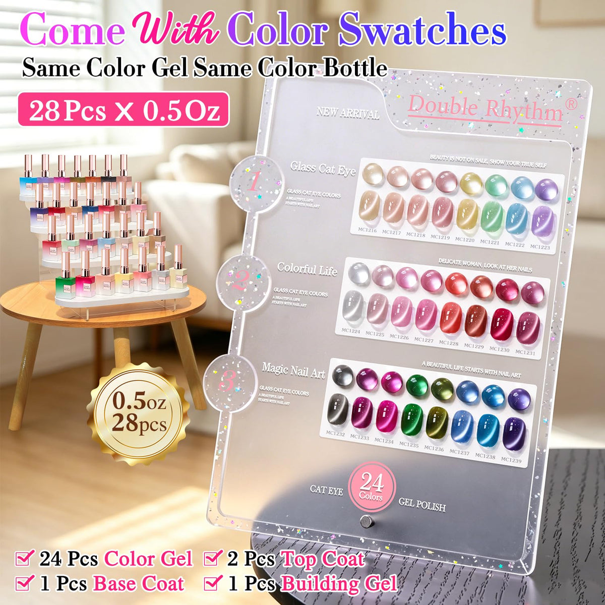 Close-up of Double Rhythm Gel Nail Polish bottles