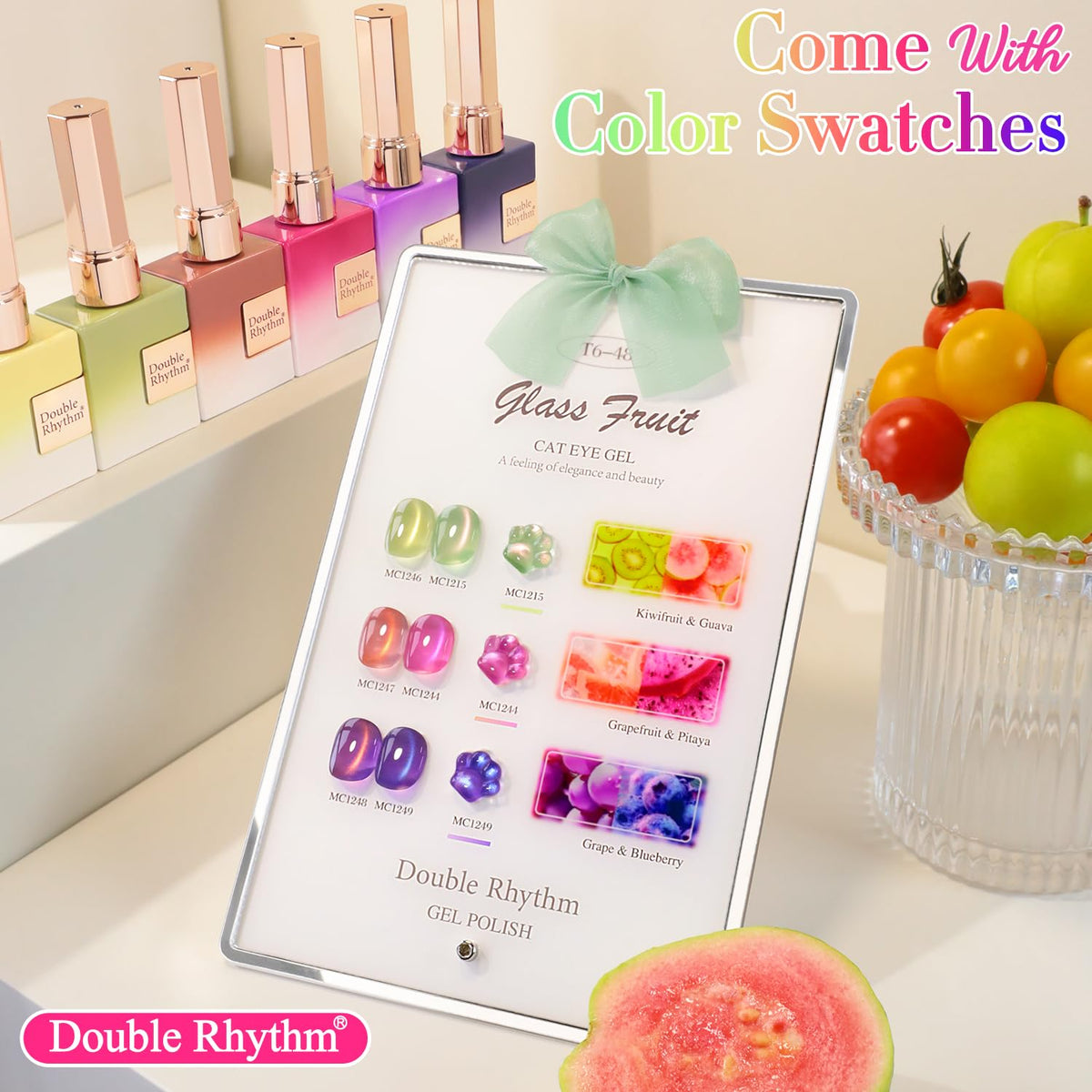 Close-up of Double Rhythm Gel Nail Polish bottles