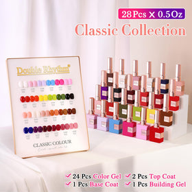 Close-up of Double Rhythm Gel Nail Polish bottles in Red Pink shades