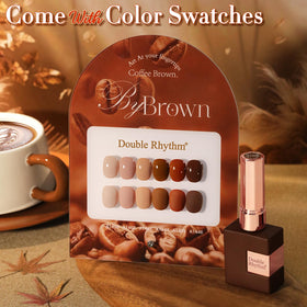 Close-up of Double Rhythm Gel Polish bottle in coffee brown
