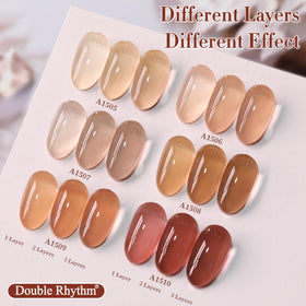 Close-up of Double Rhythm Gel Polish bottle with milky brown shade