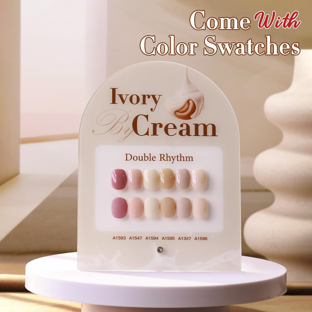 Close-up of Double Rhythm gel polish bottle with pink shade
