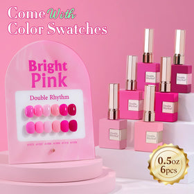 Close-up of Double Rhythm gel polish bottle with vibrant pink shade