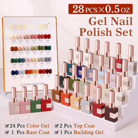 Close-up of Double Rhythm gel polish bottles in Burgundy Green