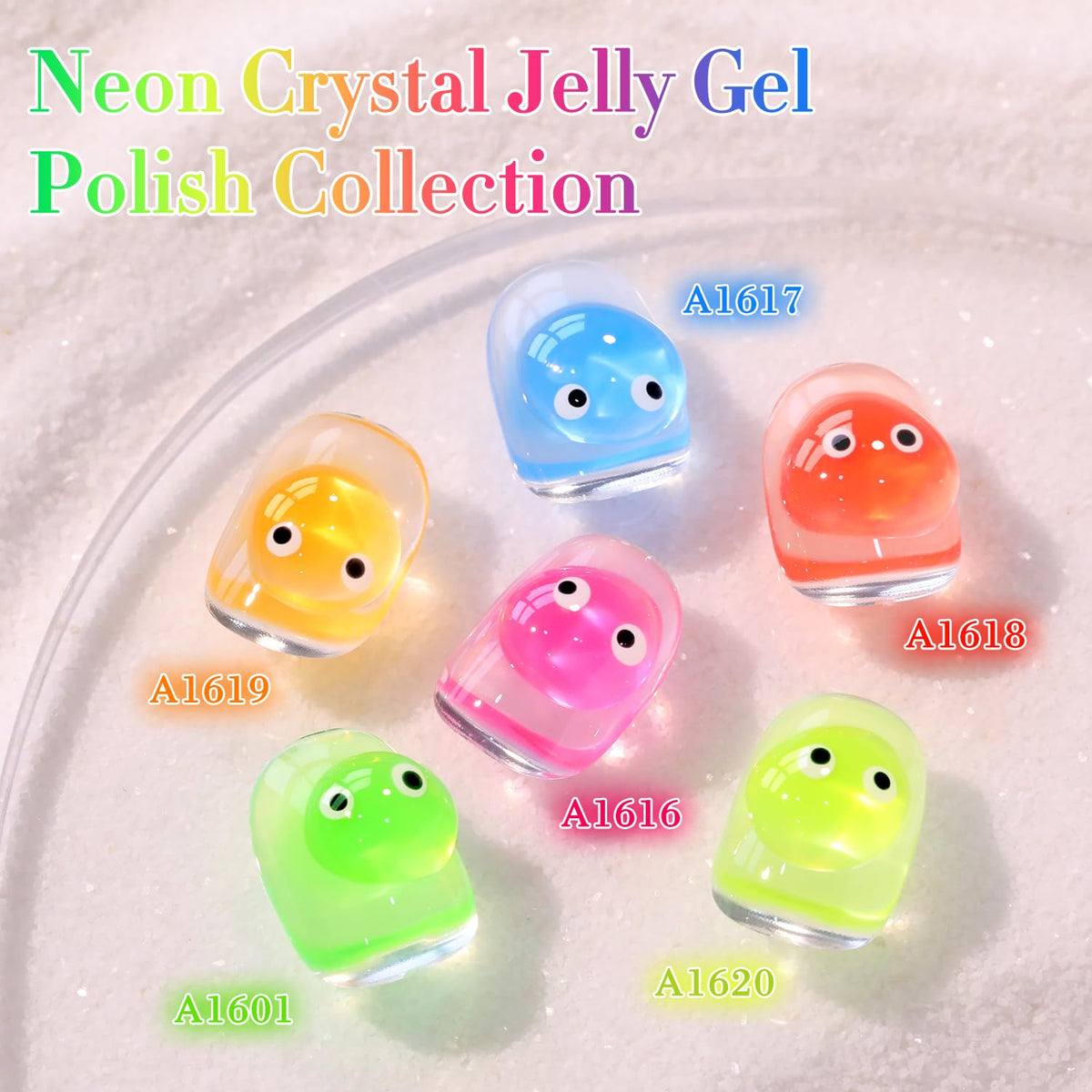 Close-up of Double Rhythm Gel Polish bottles in neon pink and blue