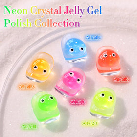 Close-up of Double Rhythm Gel Polish bottles in neon pink and blue
