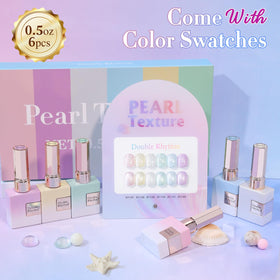 Close-up of Double Rhythm Gel Polish bottles in pearl pink and white