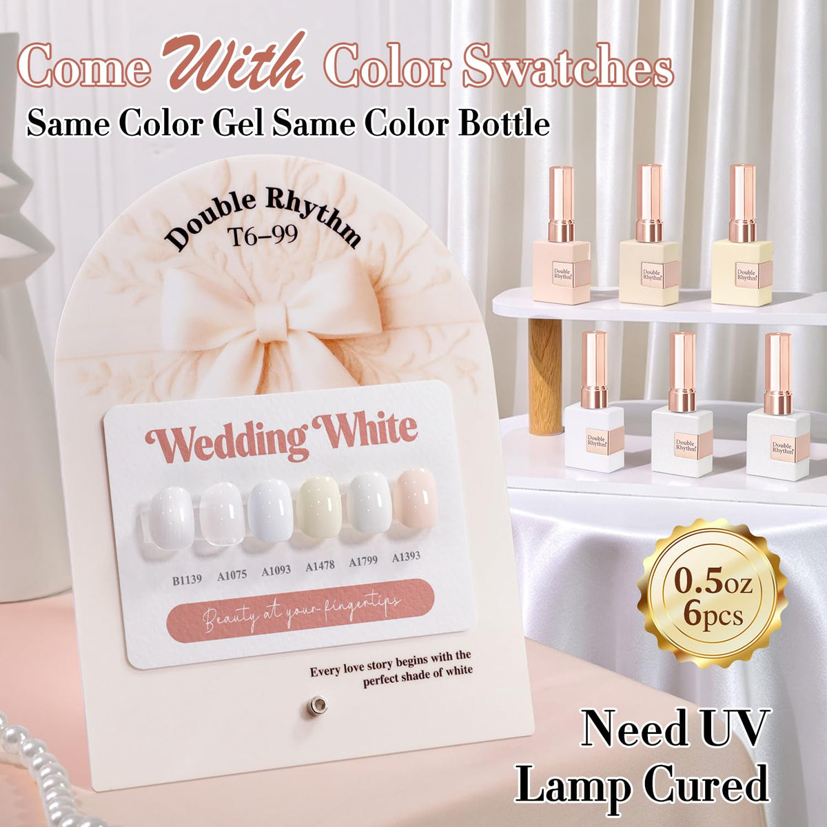 Close-up of Double Rhythm pearl white gel polish bottle