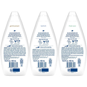 Close-up of Dove Hydrate body wash bottle