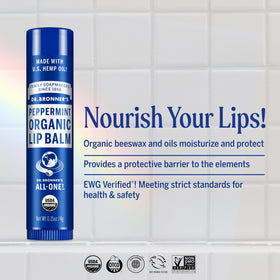Close-up of Dr. Bronner's Organic Lip Balm Peppermint tube