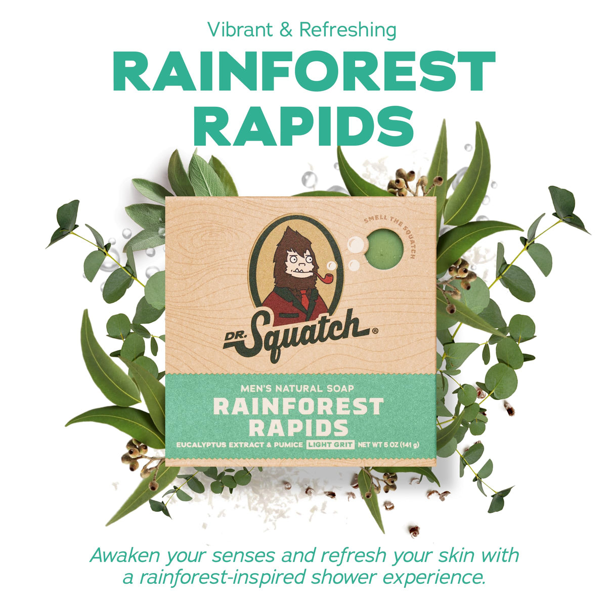 Close-up of Dr. Squatch Birchwood Breeze bar soap