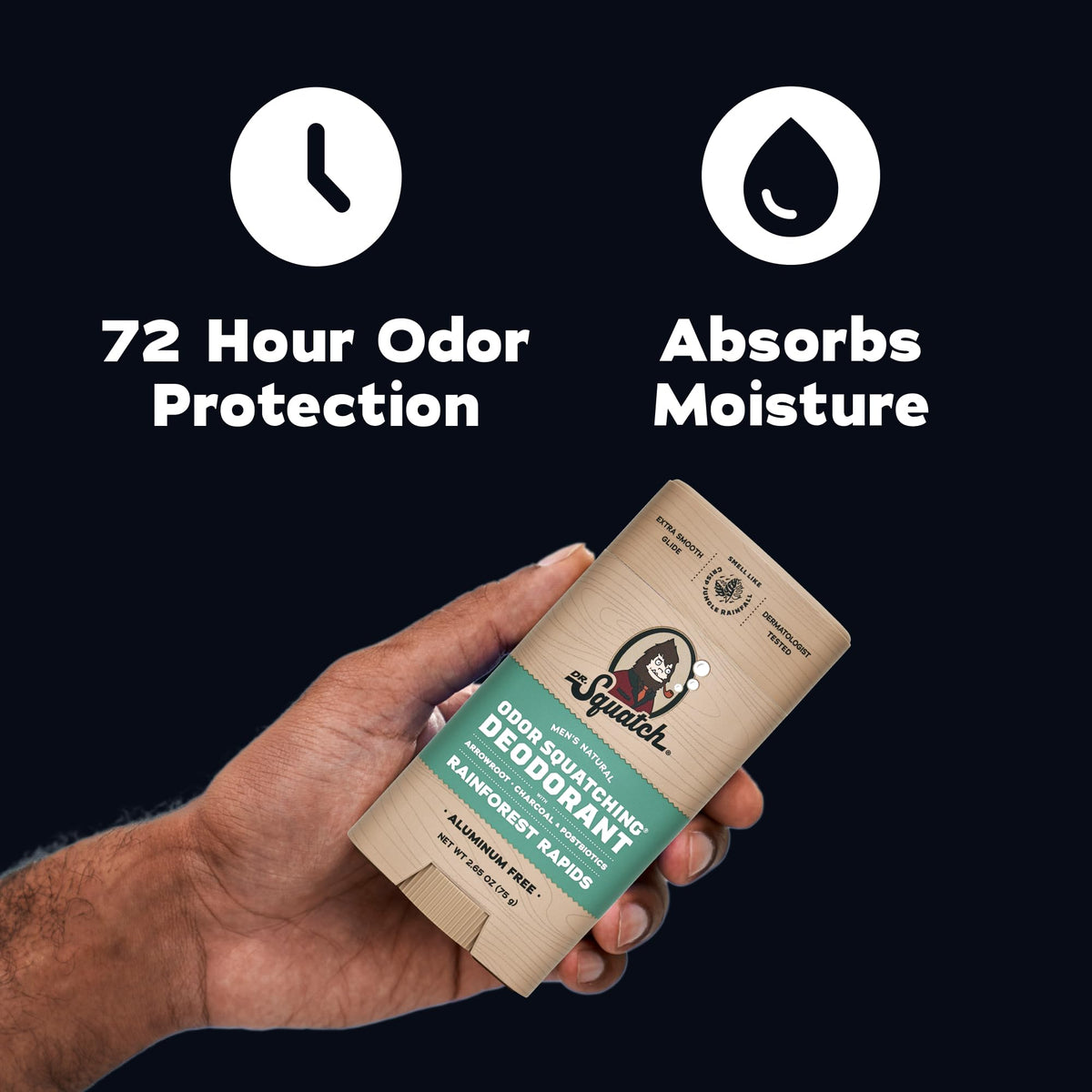Close-up of Dr. Squatch deodorant ingredients including charcoal