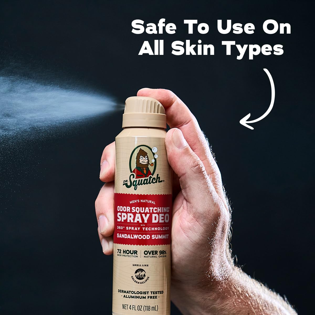 Close-up of Dr. Squatch Men's Deodorant spray application