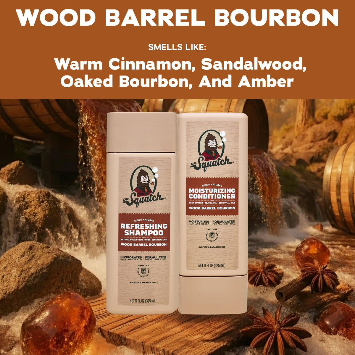 Close-up of Dr. Squatch Men's Shampoo bottle with ingredients