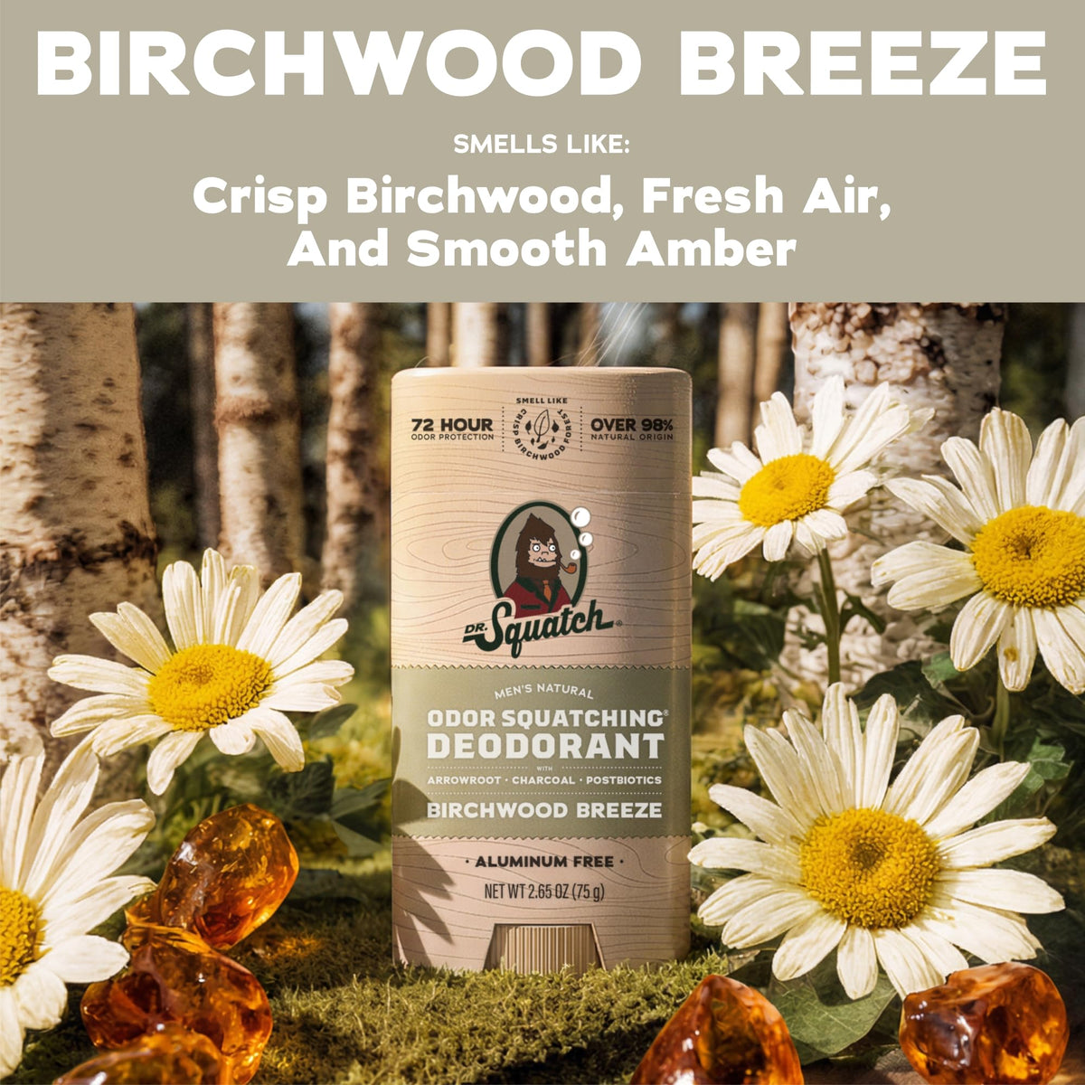 Close-up of Dr. Squatch Natural Men’s Deodorant Birchwood Breeze stick