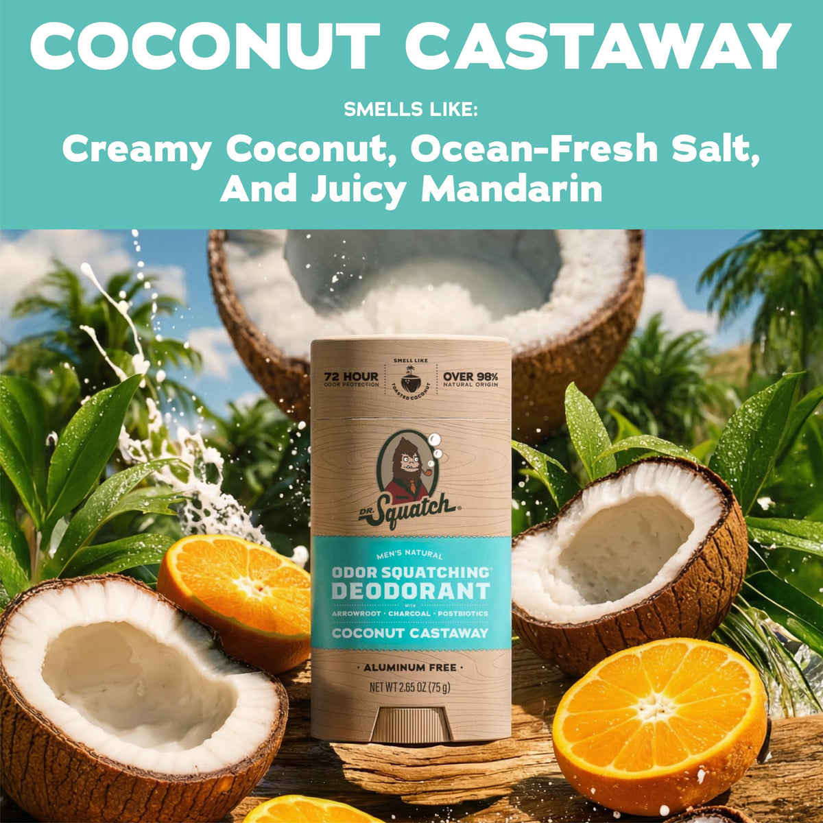 Close-up of Dr. Squatch Natural Men’s Deodorant Coconut Castaway stick