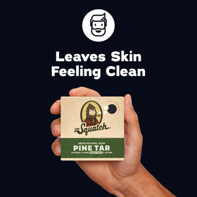 Close-up of Dr. Squatch Sandalwood Summit bar soap