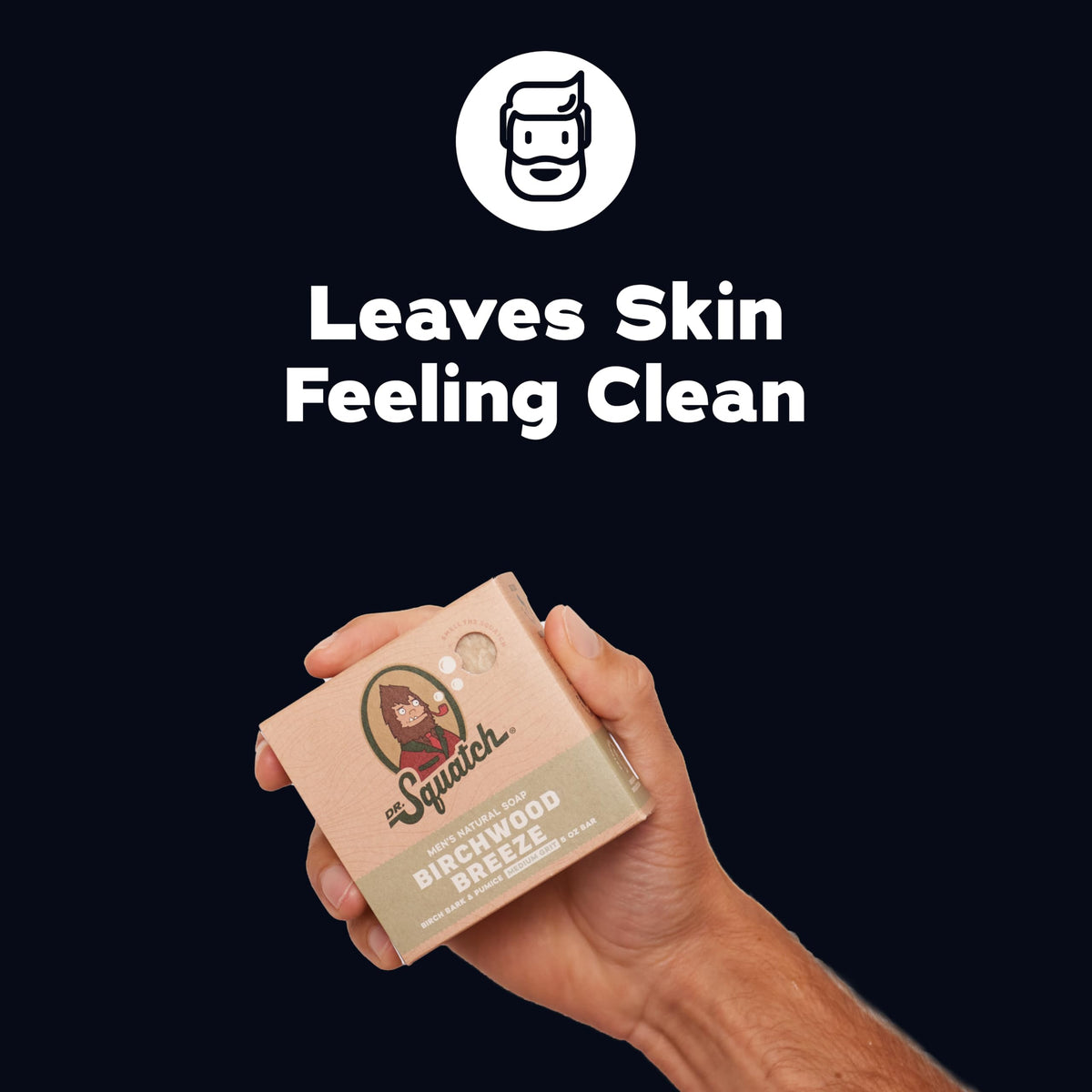 Close-up of Dr. Squatch Sierra Storm bar soap with natural ingredients