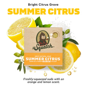 Close-up of Dr. Squatch Summer Citrus bar soap