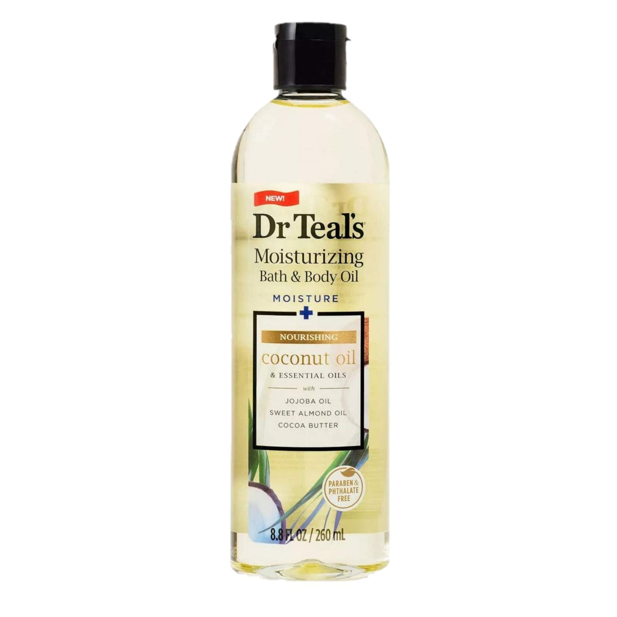 Close-up of Dr Teal's Ultra Rich Shea Butter B&B Oil bottle