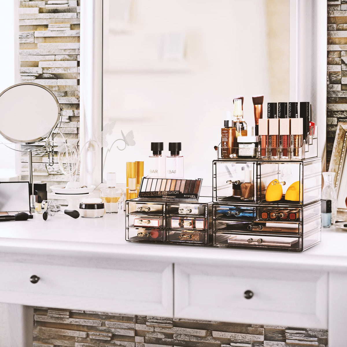 Close-up of drawers in Sorbus Makeup Organizer