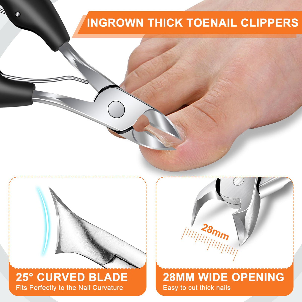 Close-up of DRMODE ingrown thick toenail clippers with ergonomic handle
