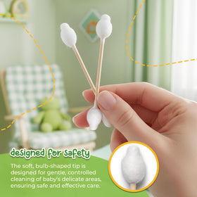Close-up of EcoFox Baby Cotton Swabs cotton tips