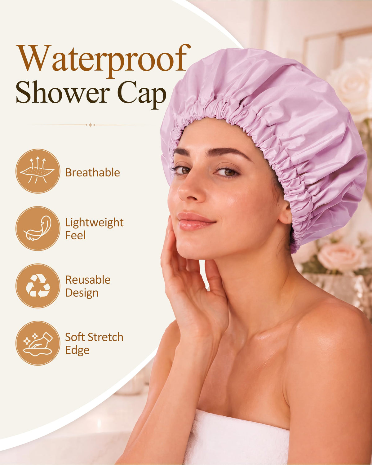 Close-up of Edoneery shower cap elastic edge