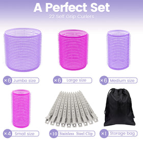 Close-up of ELASO large hair rollers in purple and purplish rose