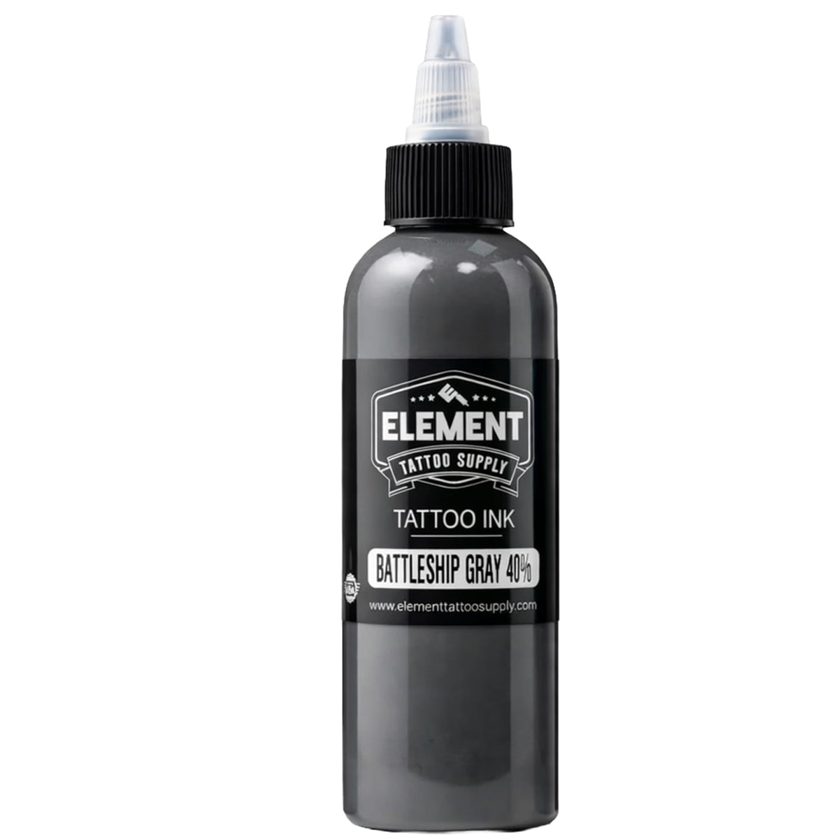 Close-up of Element Tattoo Supply Battleship Gray Ink Medium Dark shade bottle