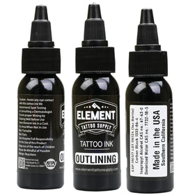 Close-up of Element Tattoo Supply solid black ink bottle