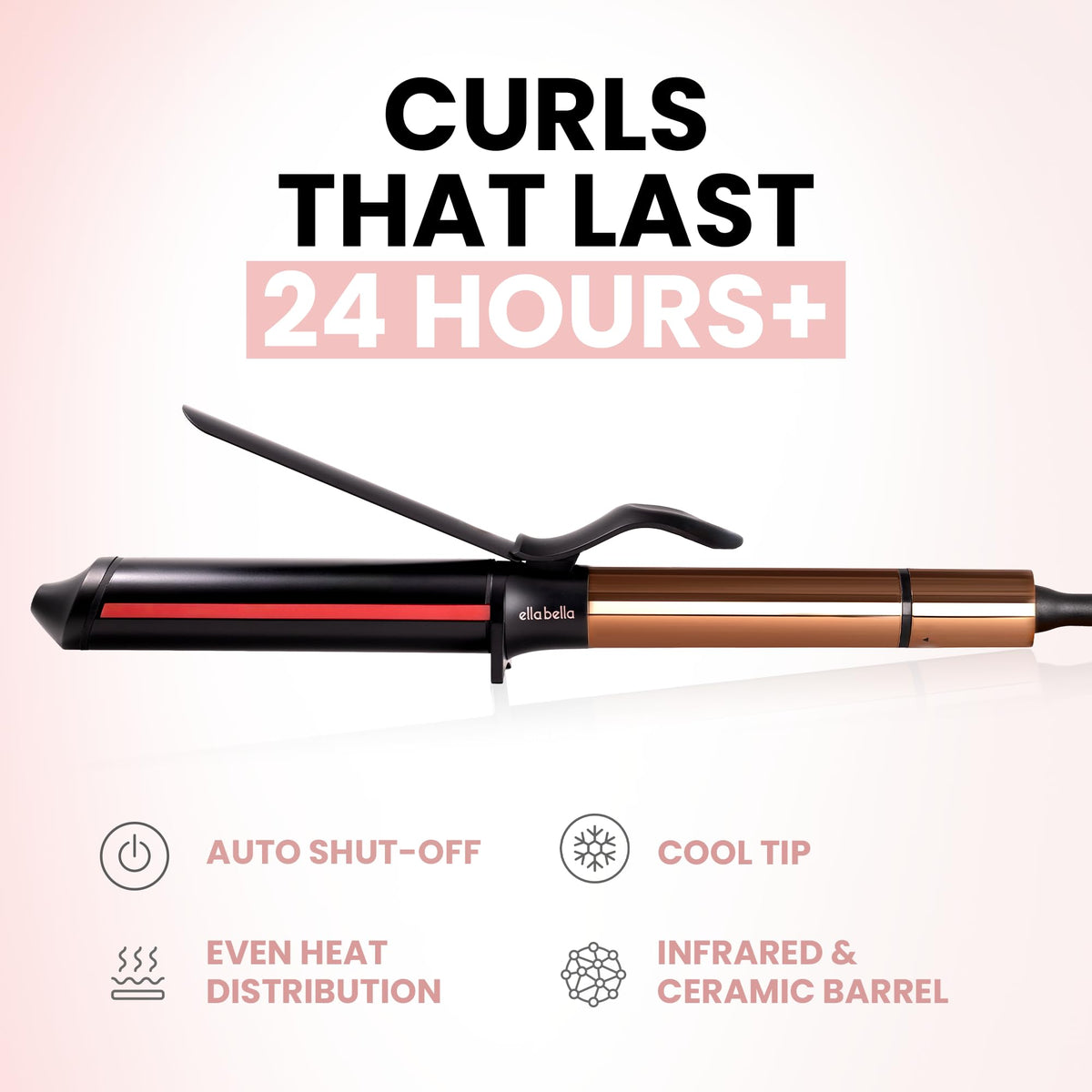 Close-up of ELLA BELLA curling iron ceramic barrel