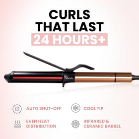 Close-up of ELLA BELLA curling iron ceramic barrel