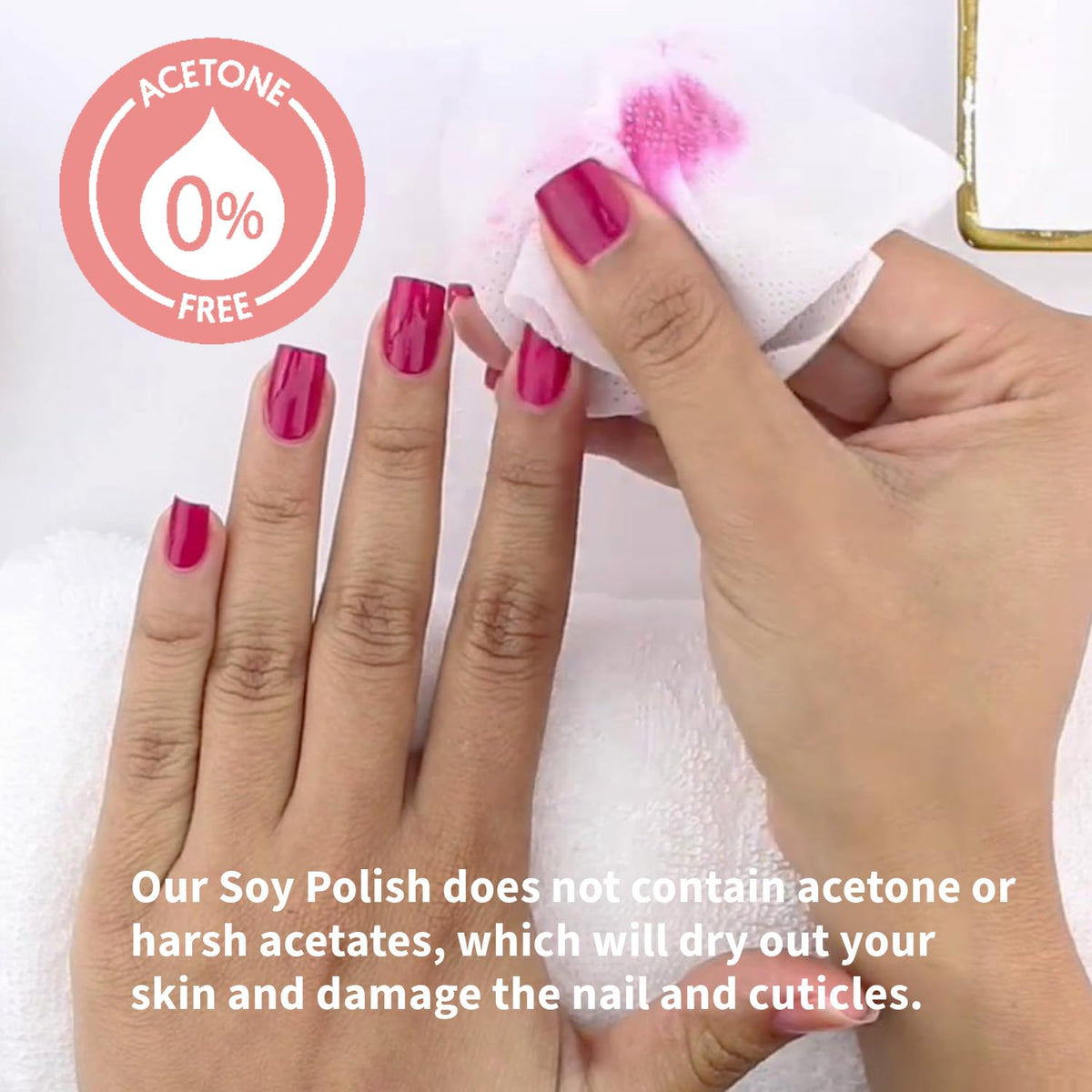 close-up of ella+mila Soy Nail Polish Remover bottle