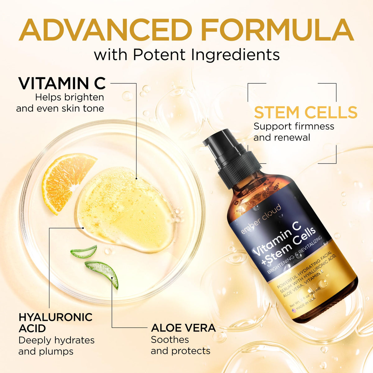 Close-up of Ember Cloud Vitamin C Serum bottle and dropper