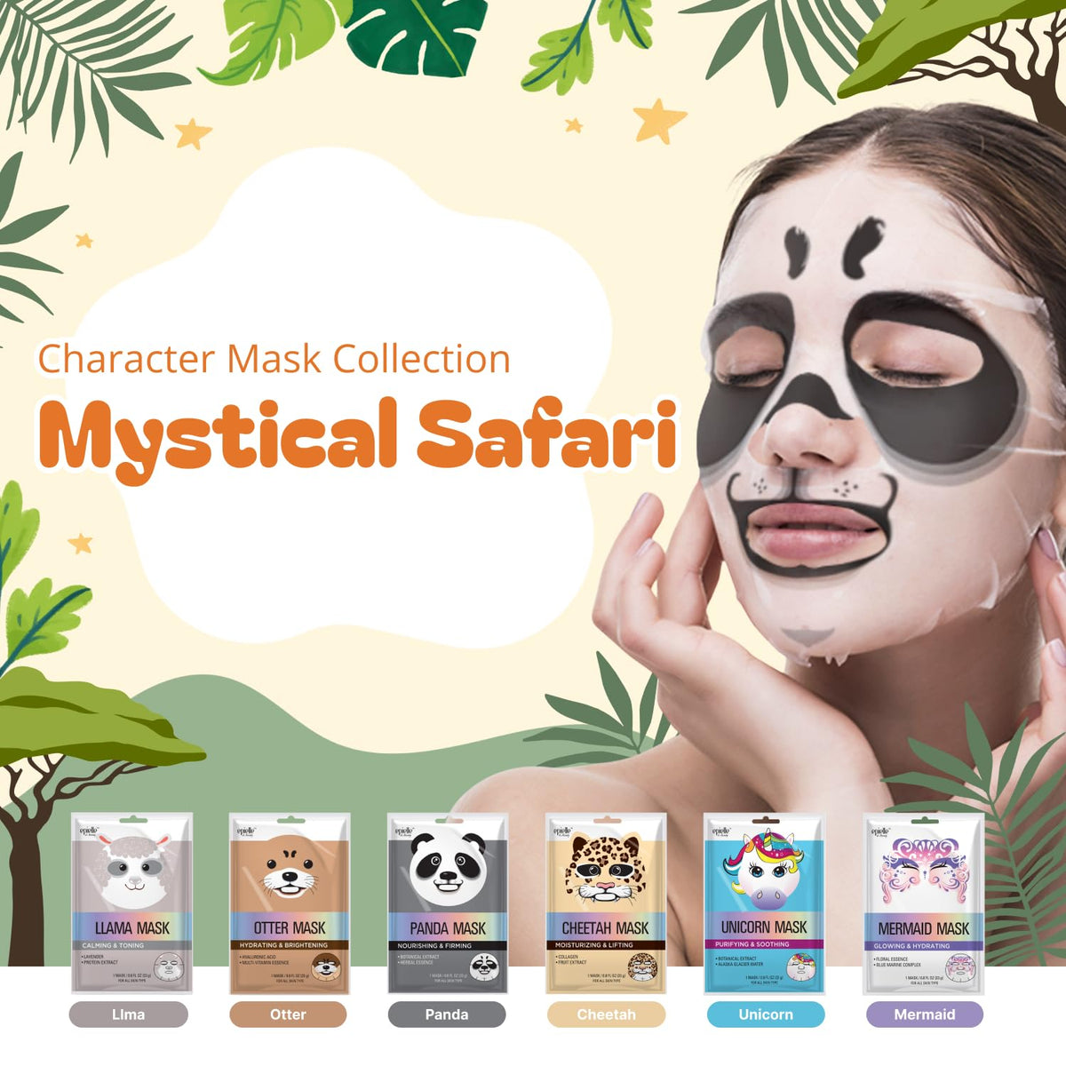 Close-up of Epielle Animal Face Mask with cheetah design