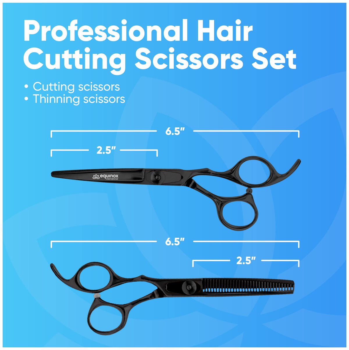 Close-up of Equinox barber scissors with hand-sharpened blades