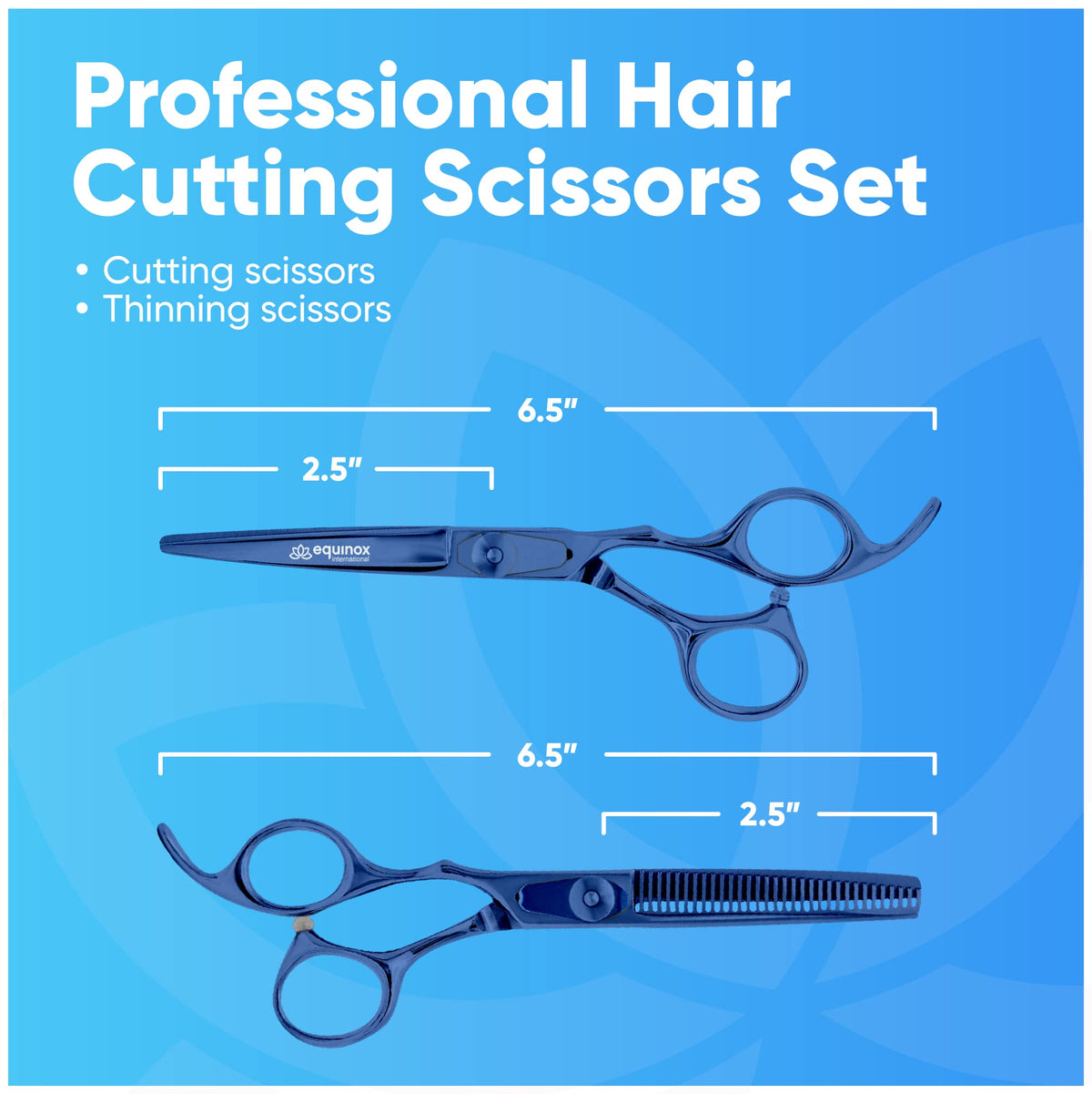 Close-up of Equinox barber scissors with hand-sharpened edges