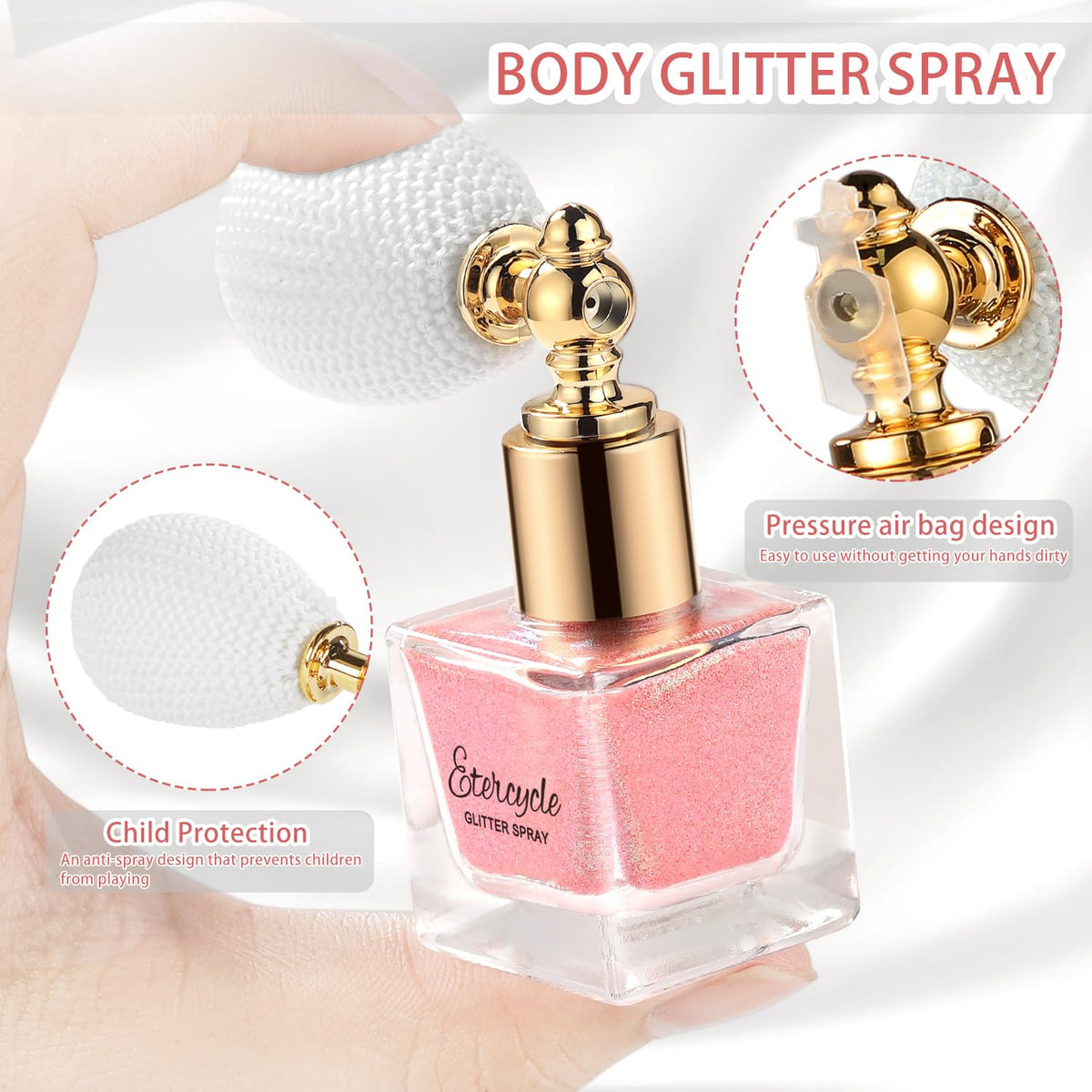 Close-up of Etercycle Body Glitter Spray nozzle and air bag