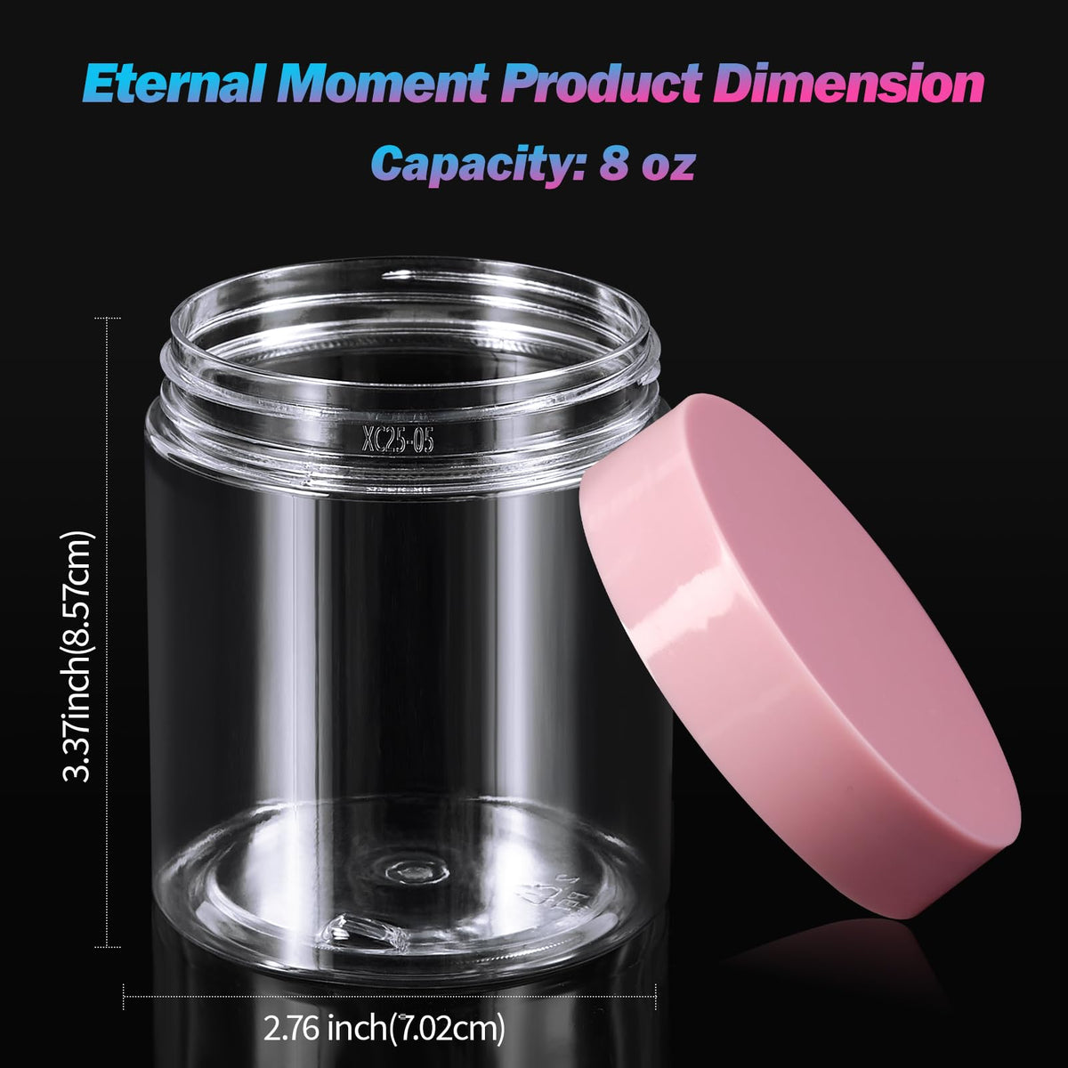 Close-up of Eternal Moment 8 oz plastic jar with pink lid and label