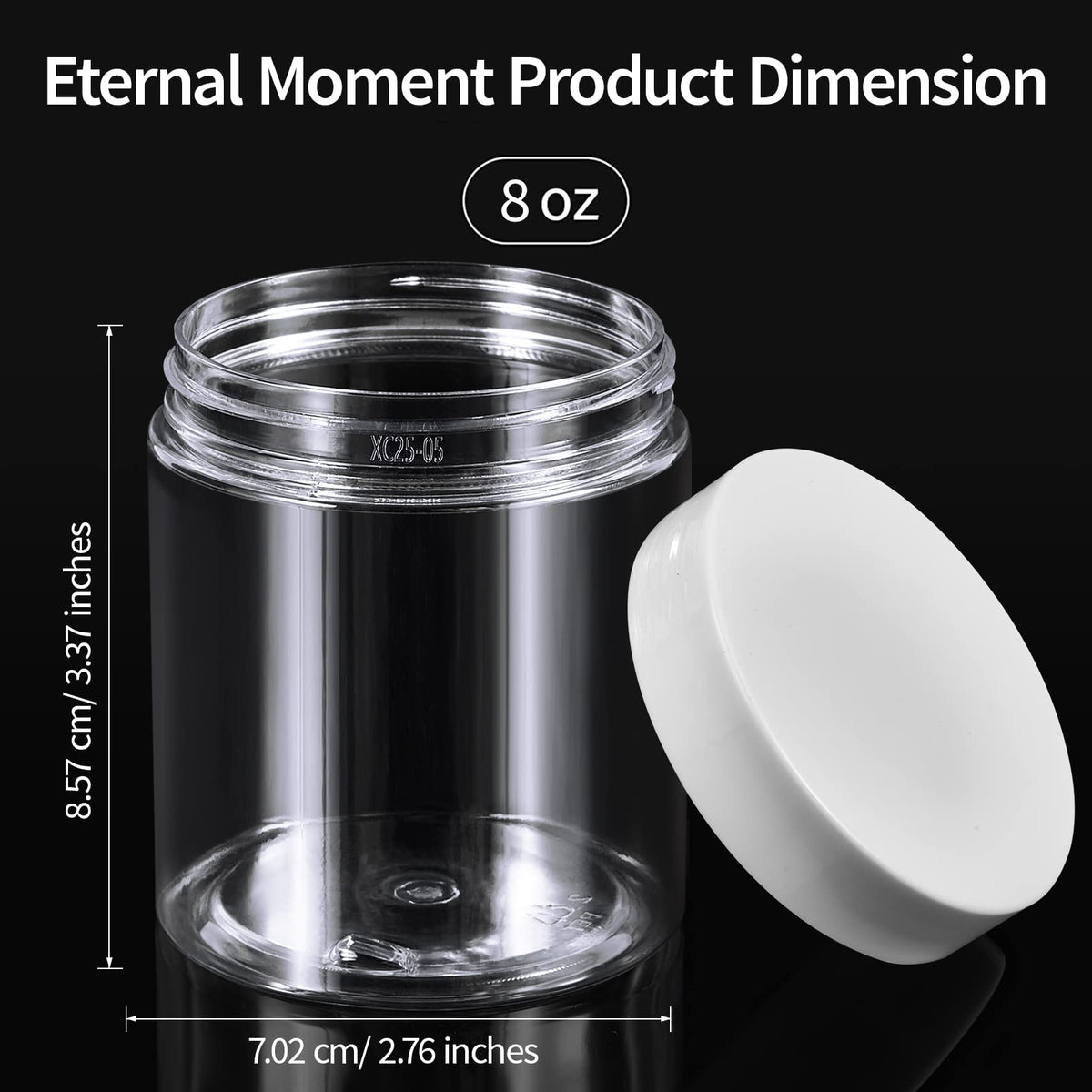 Close-up of Eternal Moment 8oz plastic jar showing the lid and foam liner