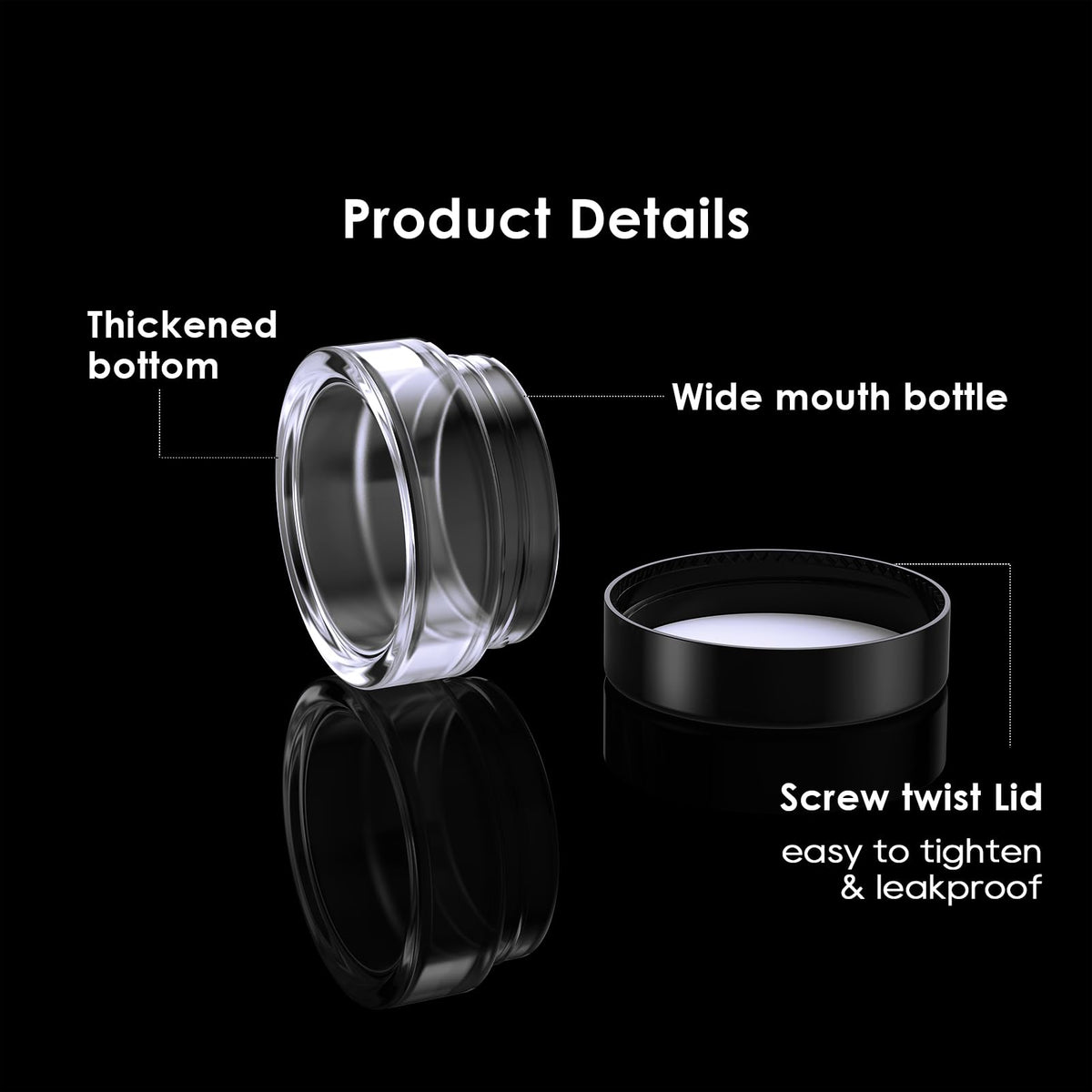 Close-up of Eternal Moment clear plastic jars with labels