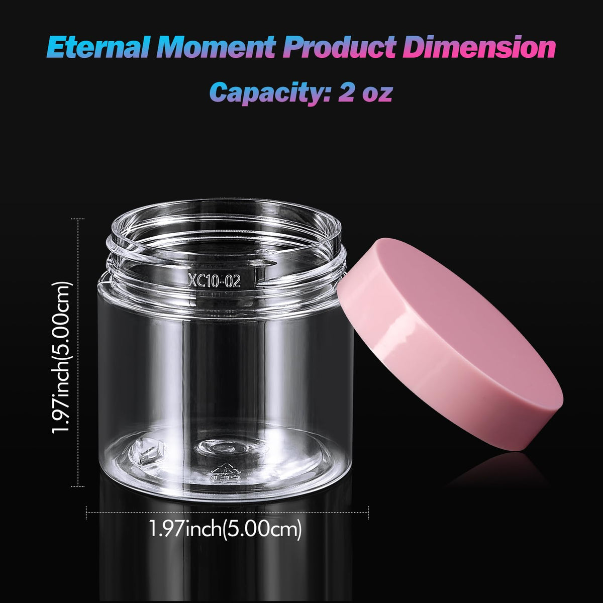 Close-up of Eternal Moment plastic jar with lid and label