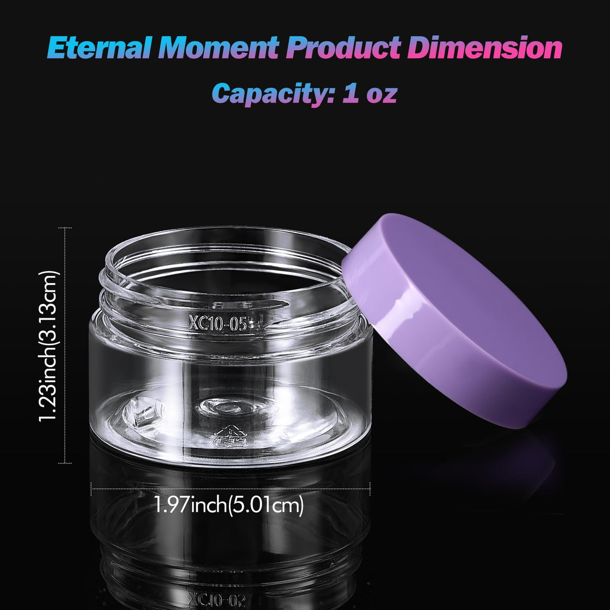 Close-up of Eternal Moment plastic jar with lid and label