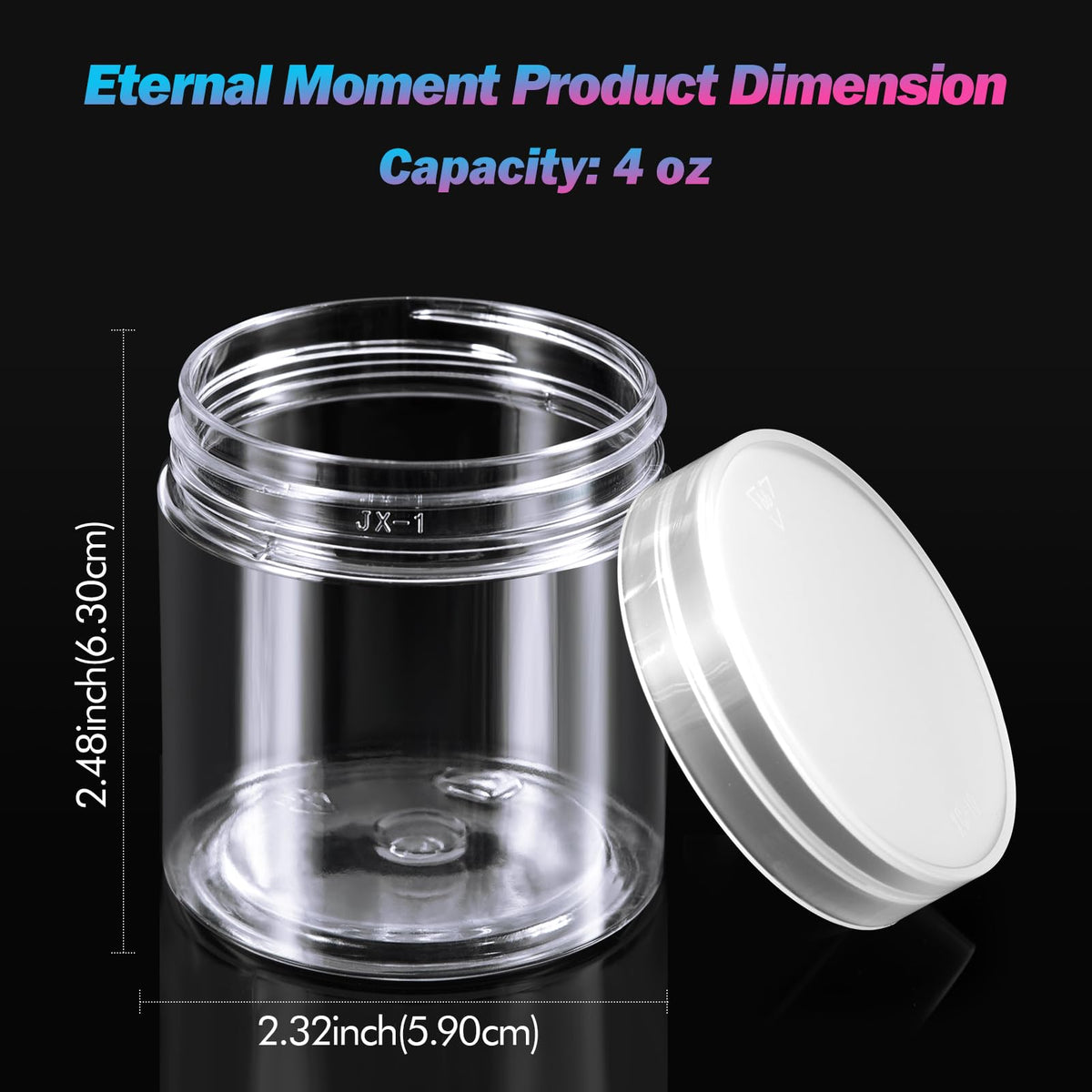 Close-up of Eternal Moment plastic jar with screw-on lid
