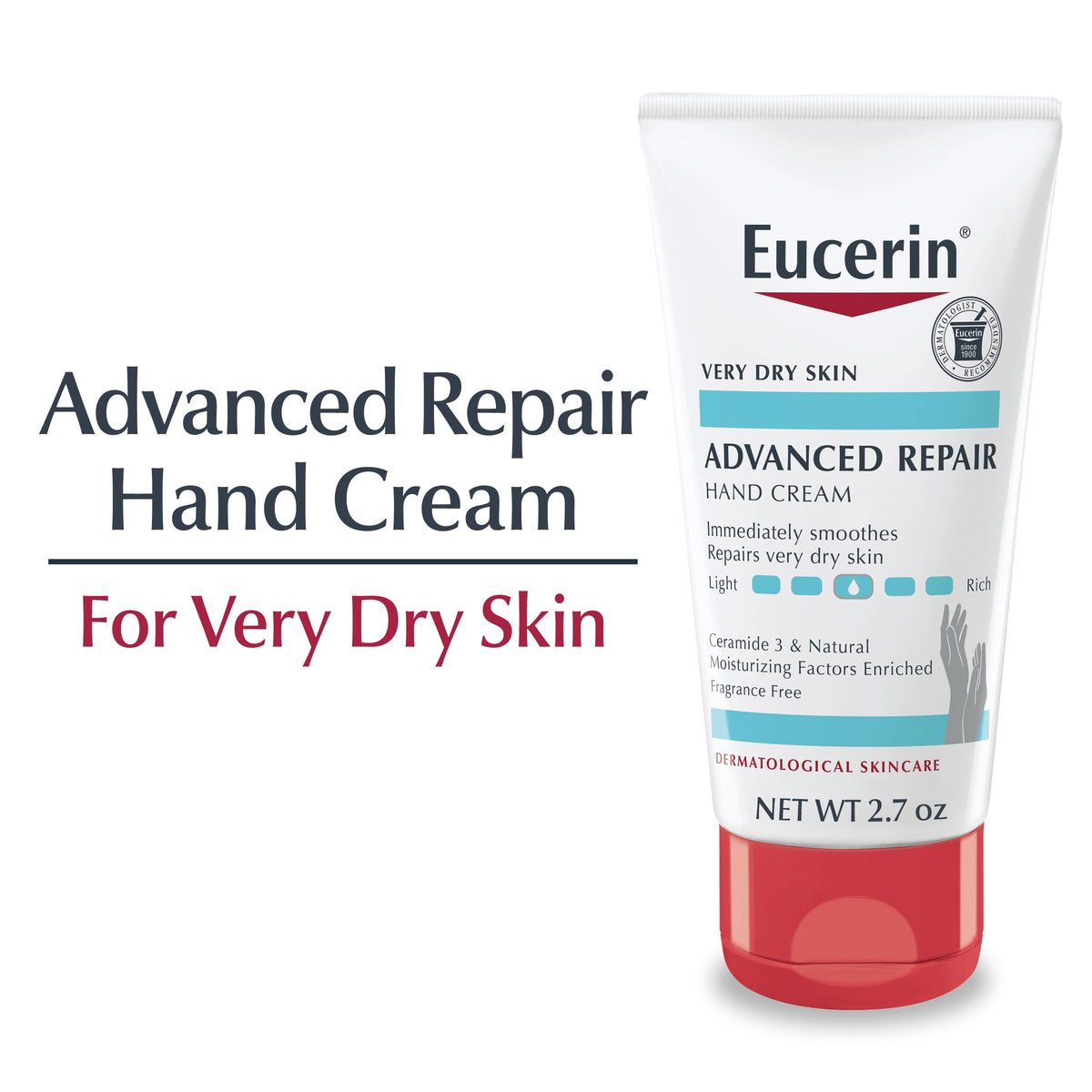 Close-up of Eucerin Advanced Repair Hand Cream tube showing texture