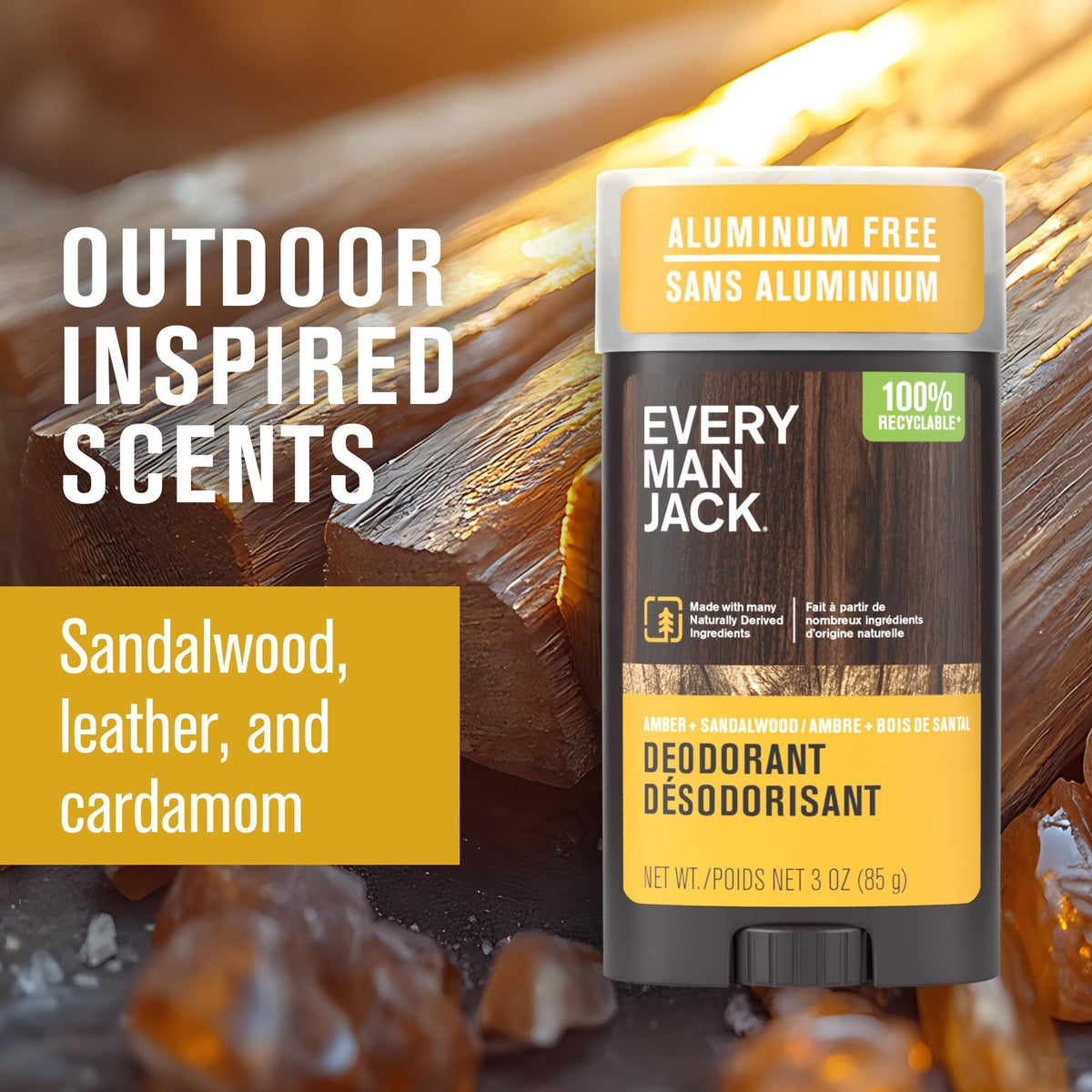 Close-up of Every Man Jack deodorant stick showing clear glide formula