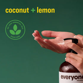 close-up of everyone Coconut and Lemon lotion bottle
