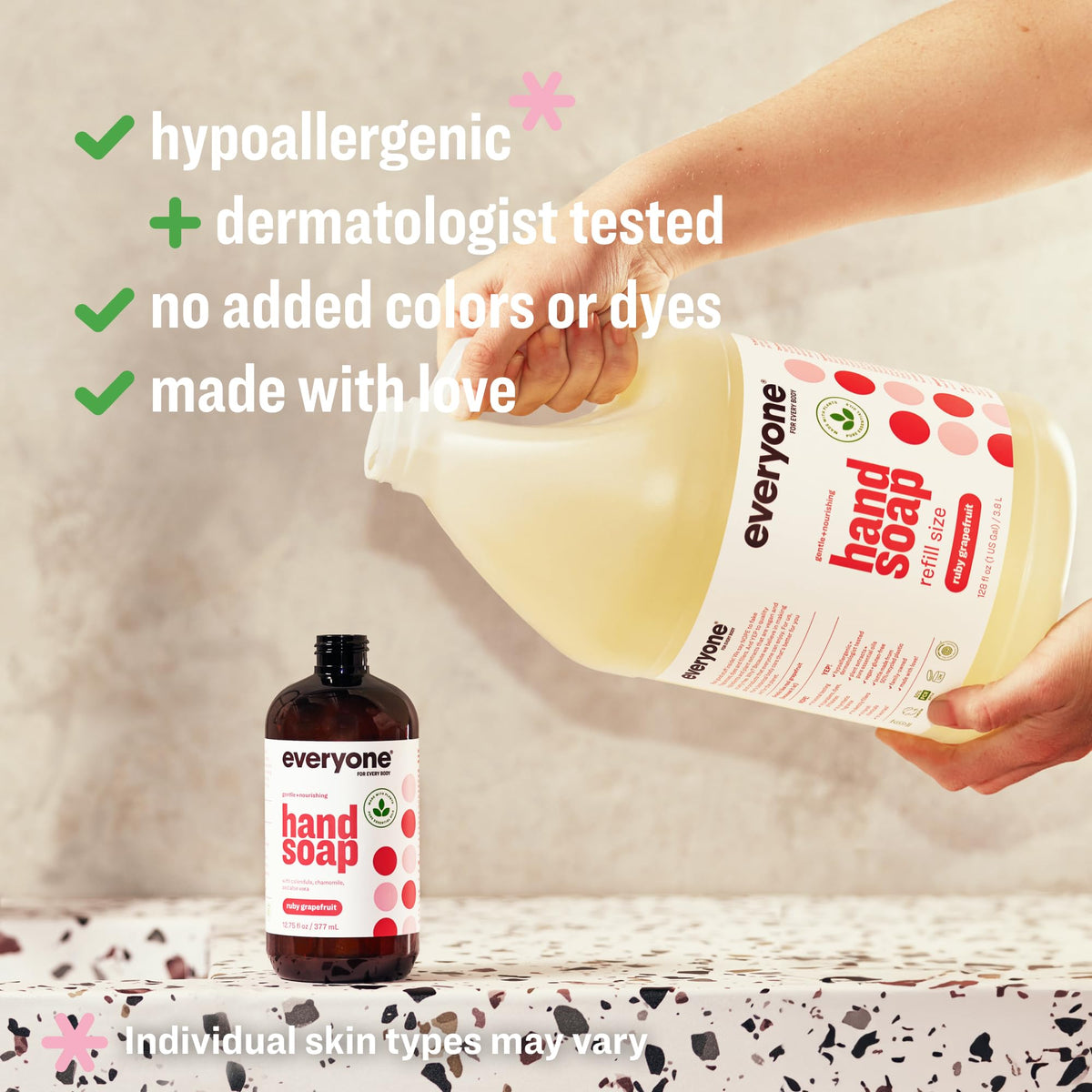 Close-up of Everyone Ruby Grapefruit Hand Soap bottle