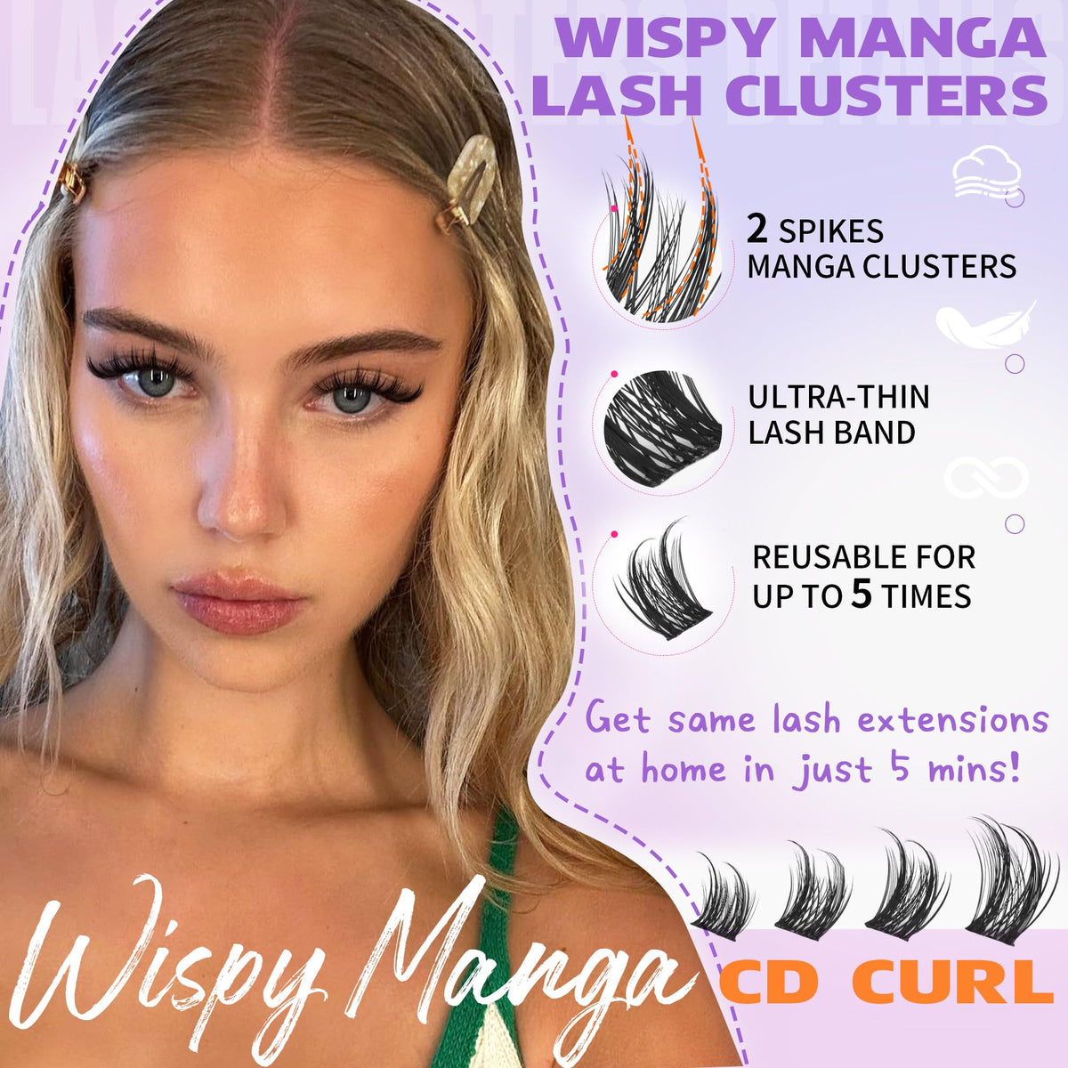 Close-up of EYDEVRO manga lash clusters showing texture